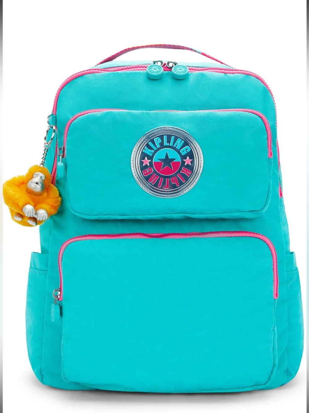 Kipling Turquoise Backpack with Pink Accents and Monkey Charm